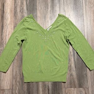 Carducci Light Green V-Neck Top with Subtle Sheen